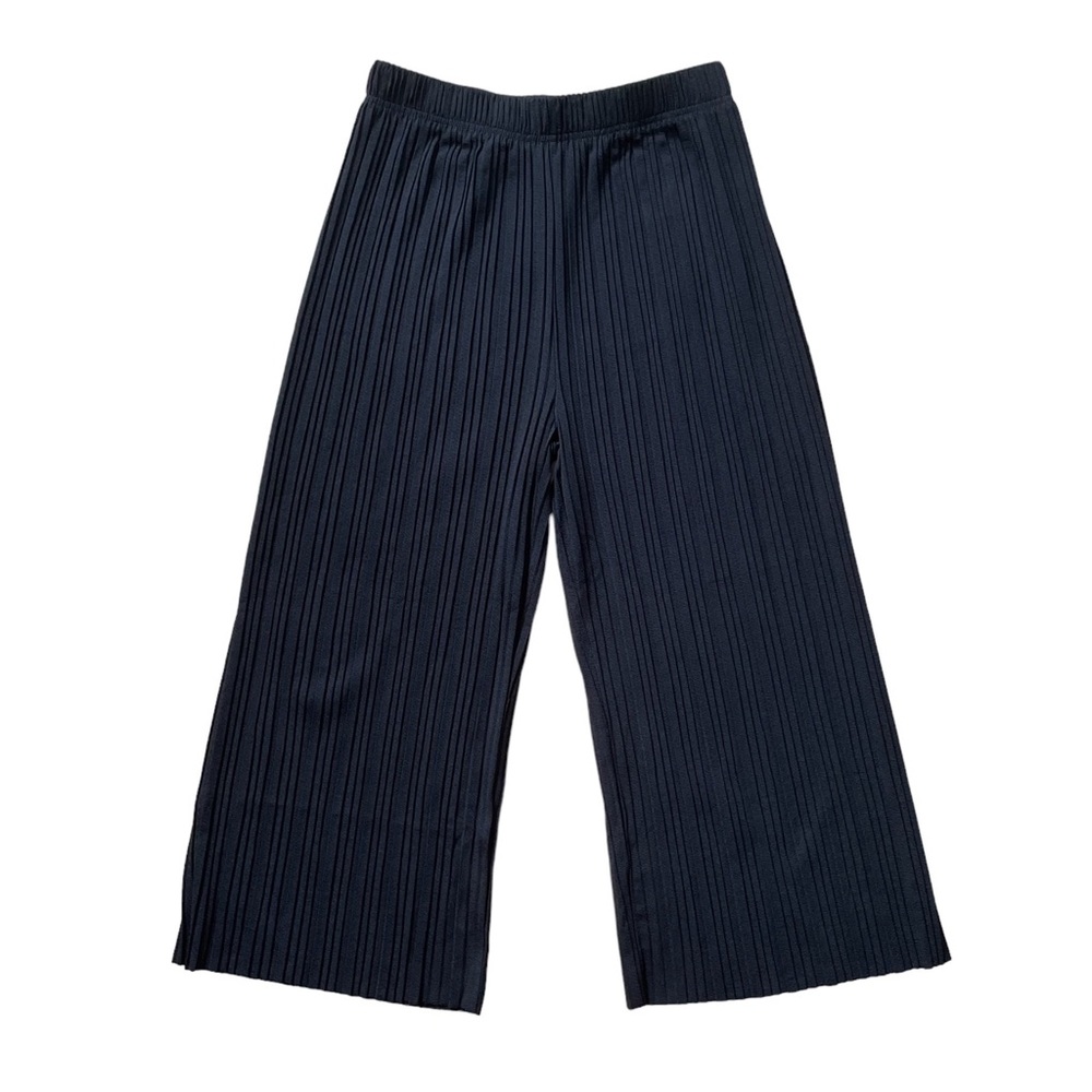 Oak + Fort Black Plisse Pull On Cropped Pant Medium